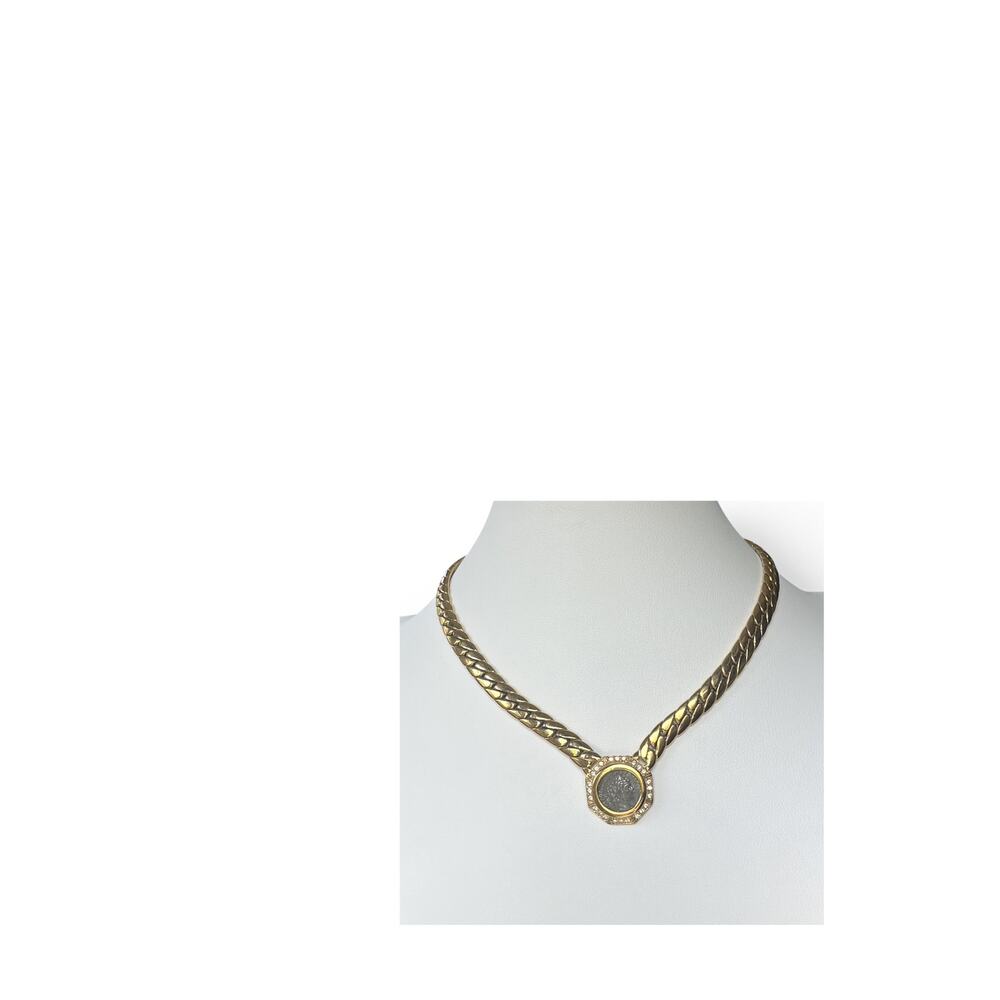 Vintage 1980’s Carolee Omega Gold Tone Necklace Choker with Faux Roman Coin